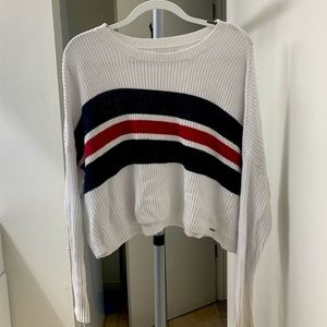 Hollister | White Knitted Crop Sweater w/ Stripe| Size: XS